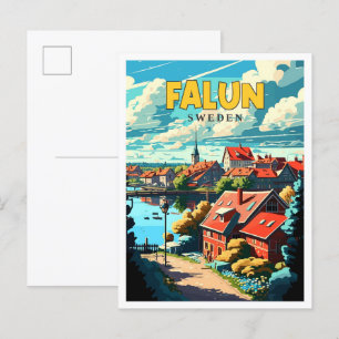 Falun Sweden vintage travel illustration Postcard