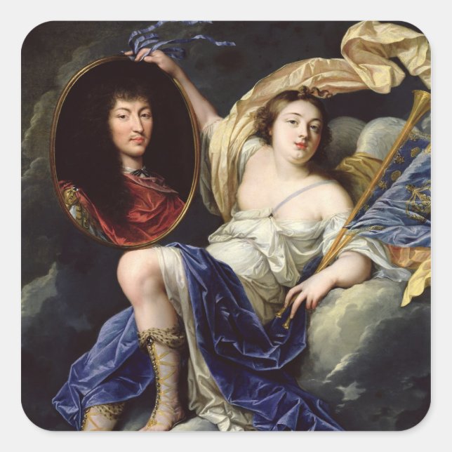 Fame Presenting a Portrait of Louis XIV Square Sticker (Front)