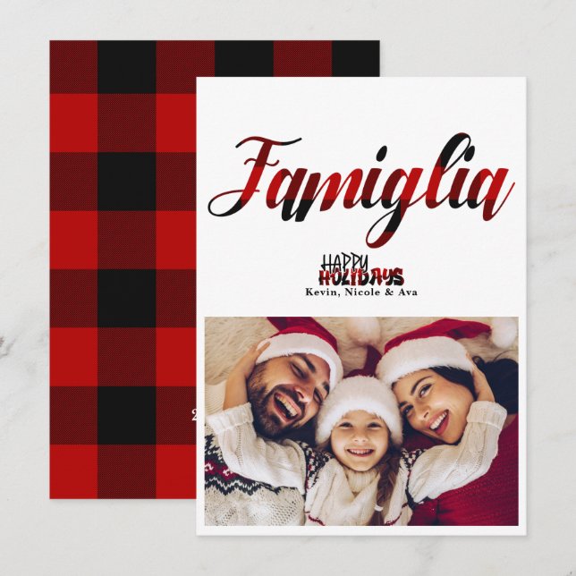 Famiglia Cool Plaid Noël Carte photo de vacances (Devant / Derrière)