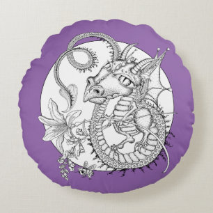 Familiar Dragon: DIY Colouring by Sonja A.S. Round Pillow