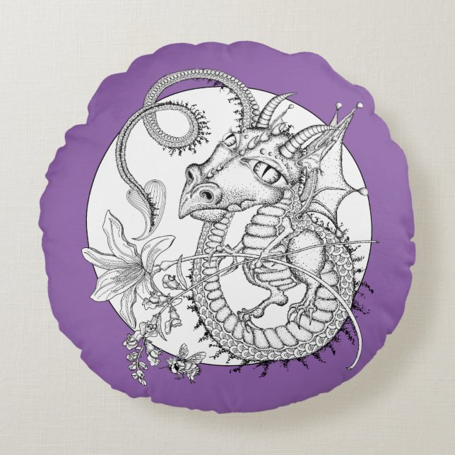 Familiar Dragon: DIY Colouring by Sonja A.S. Round Pillow (Front)