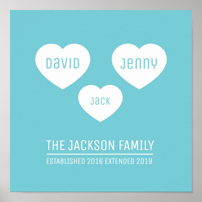 Famille 3 coeurs timeline personnalisée poster (Devant)