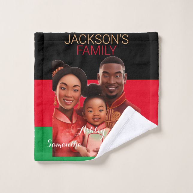 Famille afro-américaine personnalisée, histoire no (Gant de toilette)