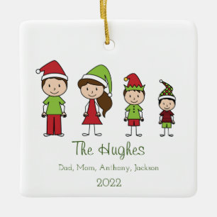 Famille de 4 mignons ornement de Noël personnalisé