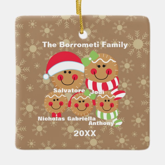 Famille de 5 pain d'épices Visages Noël Ornement (Devant)