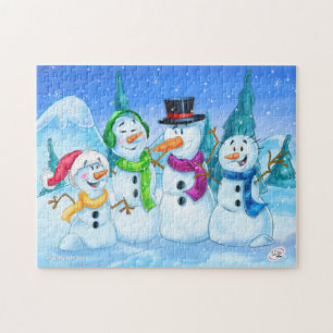 Famille de bonhommes de neige de puzzle