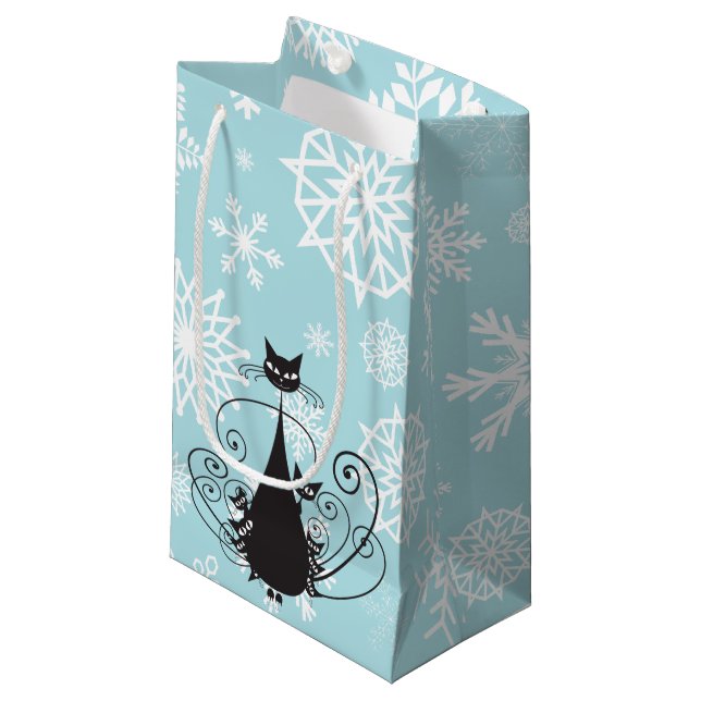 Famille de chats noirs Flakes blancs sur Sac cadea (Devant Angle)
