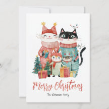 Famille de chats pour Noël Carte de vacances