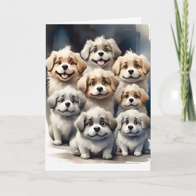 Famille de chiots mignons et duveteux carte de vœu (Devant)