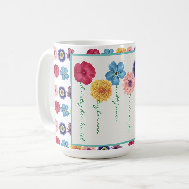 Famille de fleurs (6 noms) Mug de café (Devant gauche)