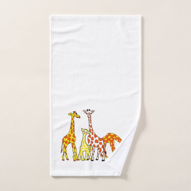Famille de girafe dans HandTowel orange et jaune (Serviette à main)