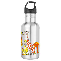 Famille de girafe dans la bouteille d'eau orange