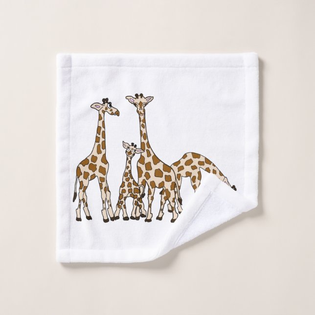 Famille de girafe en brun et tissu beige de lavage (Gant de toilette)