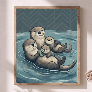 Famille de loutres de mer mignonne Affiche de nurs