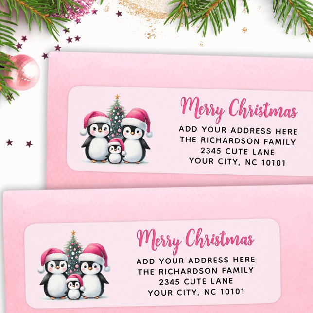 Famille de mignons pingouins Joyeux Noël rose (Créateur téléchargé)
