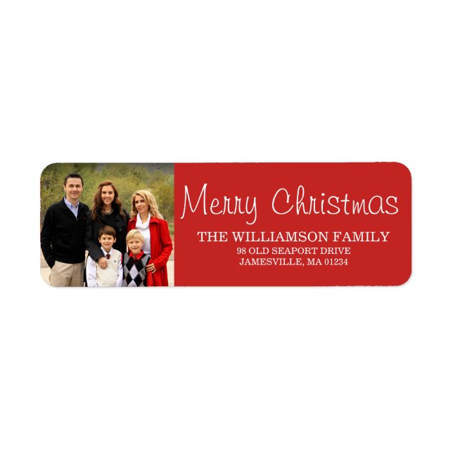 Famille de Noël Rouge Retourner l'adresse Étiquett (Devant)