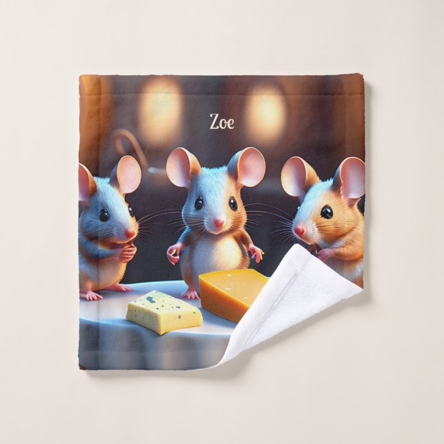 Famille de souris à la table à manger - (Gant de toilette)