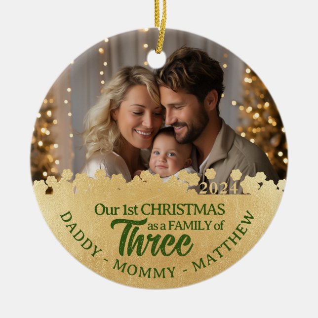 Famille de trois ornement photo Premier Noël (Devant)