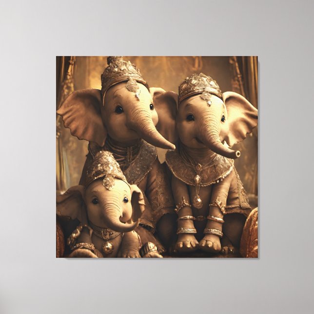 Famille d'éléphants couronnés sur toile (Recto)