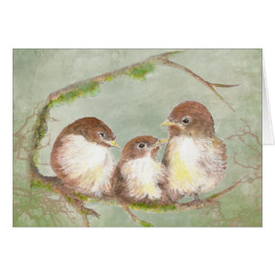 Famille d'oiseau de caresse de moineau d'aquarelle