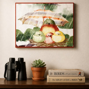 Famille d'oiseaux Abri de la tempête Toile impri