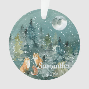Famille Fox dans la Pleine lune forestière Couleur