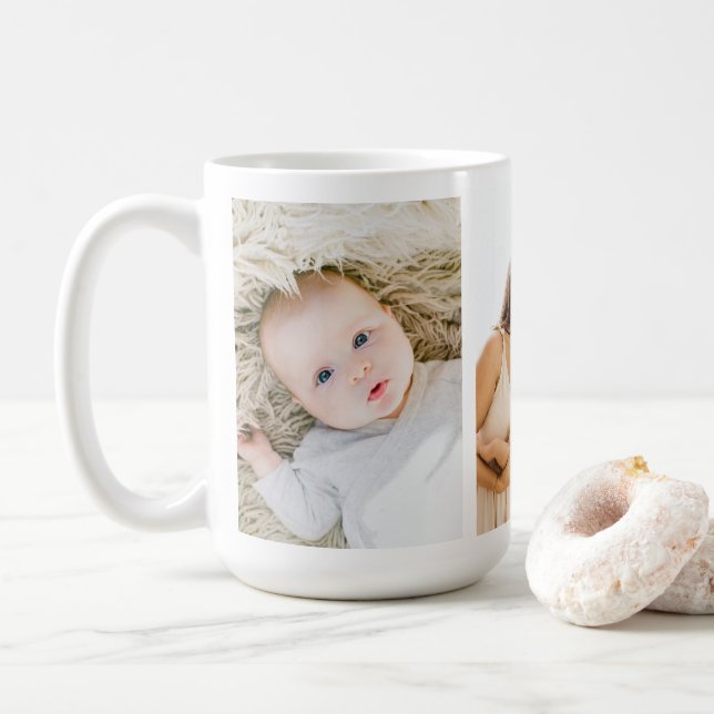 Famille moderne 3 Photos Collage Café Mug (Avec donut)