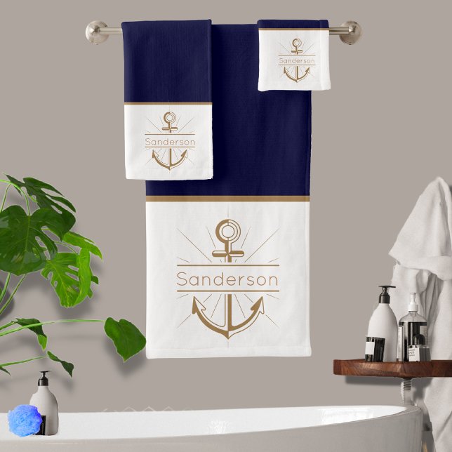 Famille nautique Monogramme Marine Blue Gold Ancre (Créateur téléchargé)