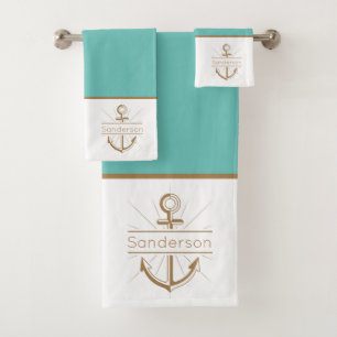 Famille Nautique Monogramme Turquoise Blue Gold An