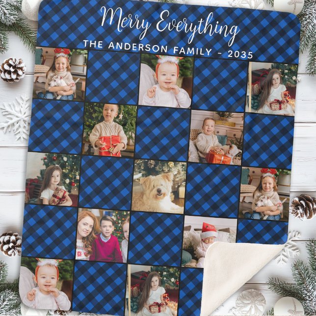Famille Noël Personnalisé Blue Plaid Photo Collage (Créateur téléchargé)