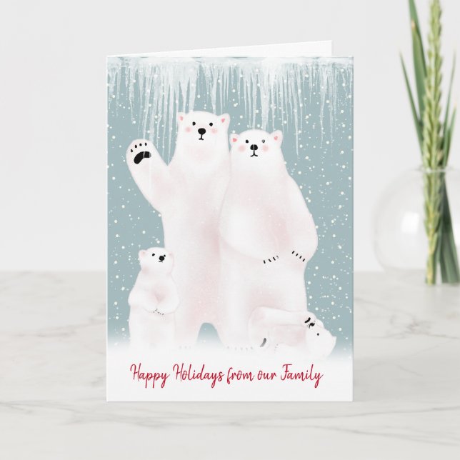 Famille Ours Polaire De Noël En Carte Neige (Devant)