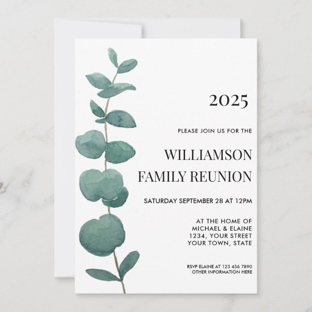 Famille Réunion Élégante Eucalyptus Invitation (Devant)