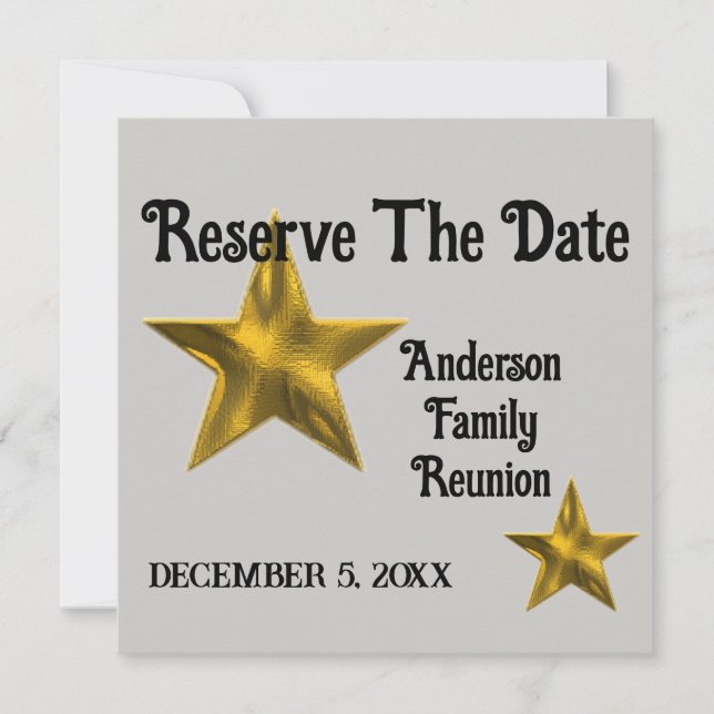 Famille Réunion Faire-part Gold Star Réserve Date (Devant)