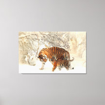 Famille Tiger en toile paysage hiver Imprimer