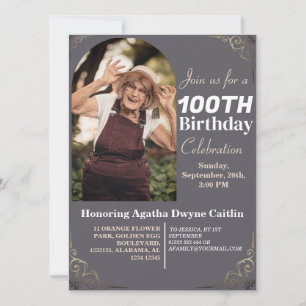 Family 100th Birthday Party Simple Elegant Photo  Invitation