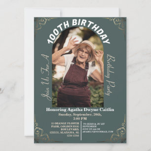 Family 100th Birthday Party Simple Photo  Invitation