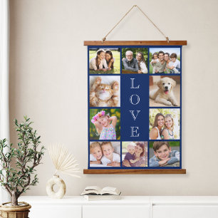 Family 10 Photo Collage Blue Hanging Tapestry
