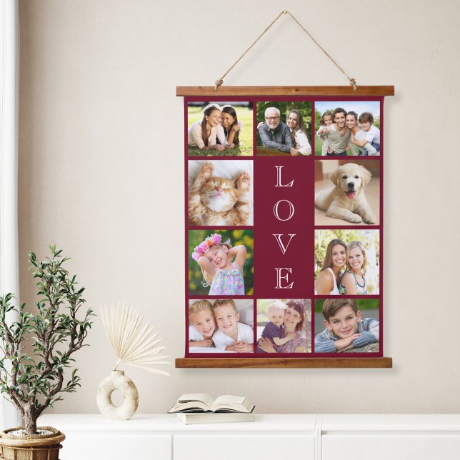Family 10 Photo Collage Burgundy Hanging Tapestry (Creator Uploaded)