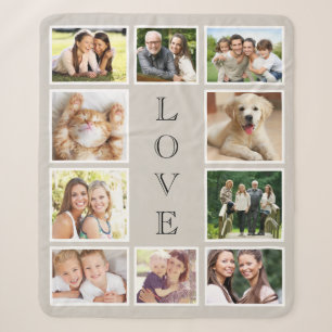 Family 10 Photo Collage Taupe Beige Sherpa Blanket