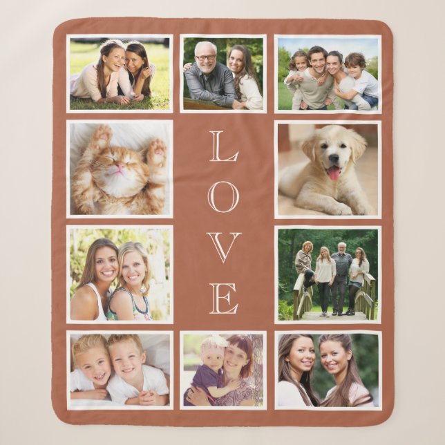 Family 10 Photo Collage Terracotta Sherpa Blanket (Front)