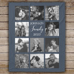Family 11 Photo Collage Dark Blue Fleece Blanket<br><div class="desc">Personalized elegant family photo fleece blanket features a dark blue background that can be changed to any colour, Simply add 11 photos of your choice and your own personalized text in chic handwritten script calligraphy and modern stylish typography. Makes a wonderful keepsake gift for yourself, your family & friends. Perfect...</div>