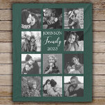 Family 11 Photo Collage Dark Green Fleece Blanket<br><div class="desc">Personalized elegant family photo fleece blanket features a dark green background that can be changed to any colour, Simply add 11 photos of your choice and your own personalized text in chic handwritten script calligraphy and modern stylish typography. Makes a wonderful keepsake gift for yourself, your family & friends. Perfect...</div>