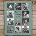 Family 11 Photo Collage Dusty Green Fleece Blanket<br><div class="desc">Personalized elegant family photo fleece blanket features a dusty green background that can be changed to any colour, Simply add 11 photos of your choice and your own personalized text in chic handwritten script calligraphy and modern stylish typography. Makes a wonderful keepsake gift for yourself, your family & friends. Perfect...</div>