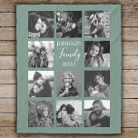 Family 11 Photo Collage Dusty Green Fleece Blanket<br><div class="desc">Personalized elegant family photo fleece blanket features a dusty green background that can be changed to any colour, Simply add 11 photos of your choice and your own personalized text in chic handwritten script calligraphy and modern stylish typography. Makes a wonderful keepsake gift for yourself, your family & friends. Perfect...</div>