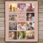 Family 11 Photo Collage Dusty Pink Fleece Blanket<br><div class="desc">Personalized elegant family photo fleece blanket features a dusty pink background that can be changed to any colour, Simply add 11 photos of your choice and your own personalized text in chic handwritten script calligraphy and modern stylish typography. Makes a wonderful keepsake gift for yourself, your family & friends. Perfect...</div>