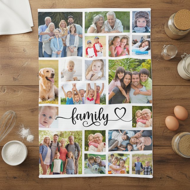 Family 19 Photo Collage Custom Color Kitchen Towel (Creator Uploaded)