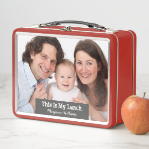 Family 1 Photo Red Custom Add Name Metal Lunch Box