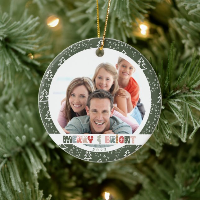 Family 2022 Christmas Photo Ceramic Ornament (Tree)