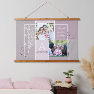 FAMILY 2 Photo Collage Script Modern Quote  Hanging Tapestry