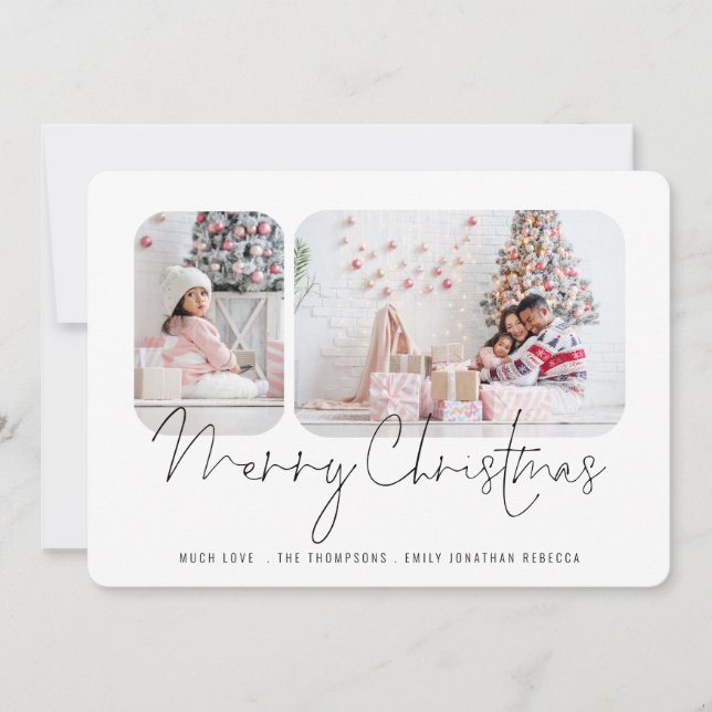Family 2 Photos Script Merry Christmas Card (Front)